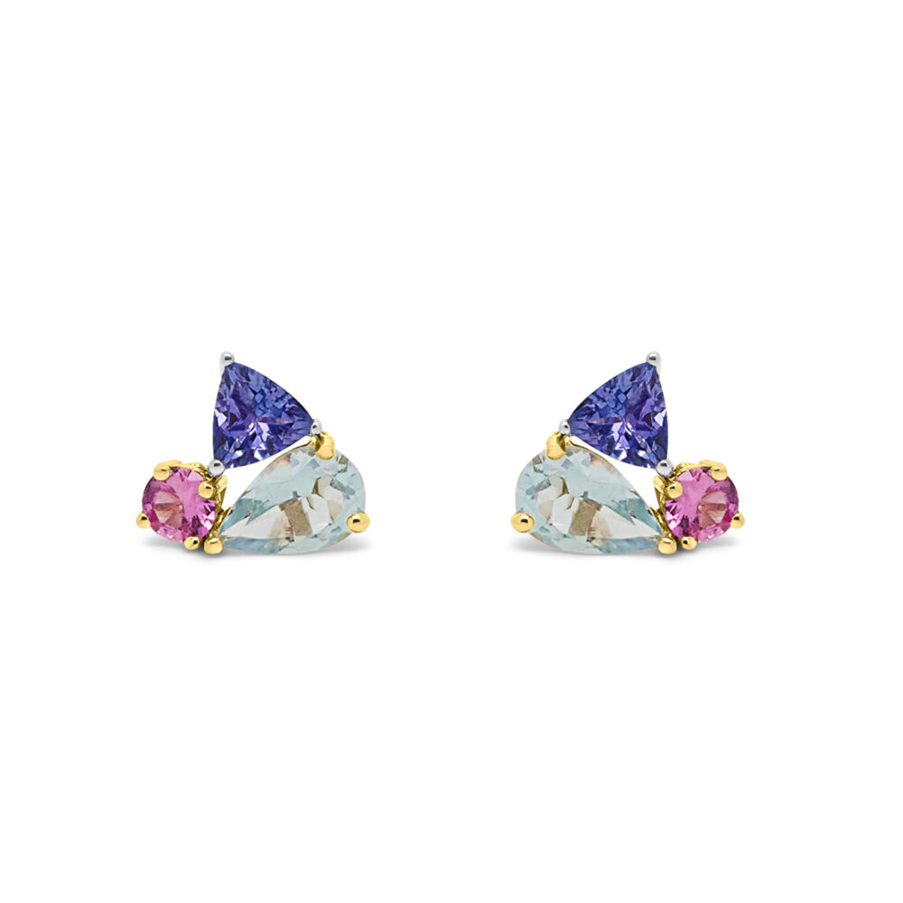 Unique Tanzanite, Aquamarine and Pink Sapphire Earrings
