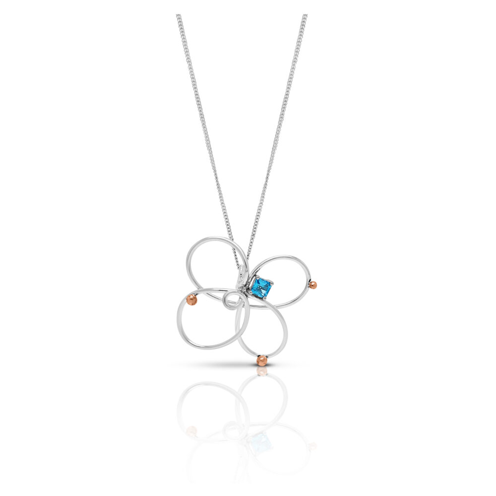 Unique 9ct Yellow Gold & Silver Blue Topaz Pendant