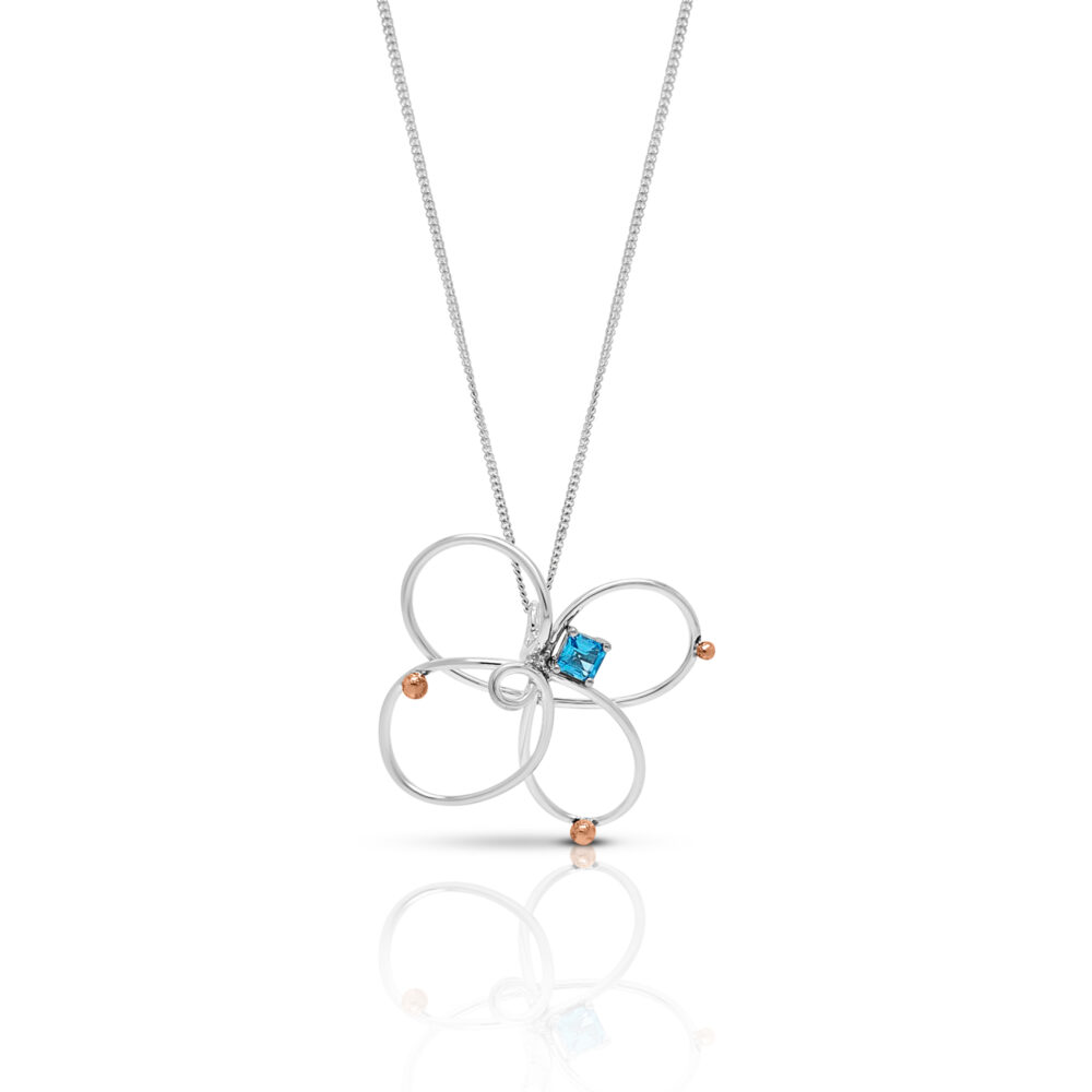 Unique 9ct Yellow Gold & Silver Blue Topaz Pendant