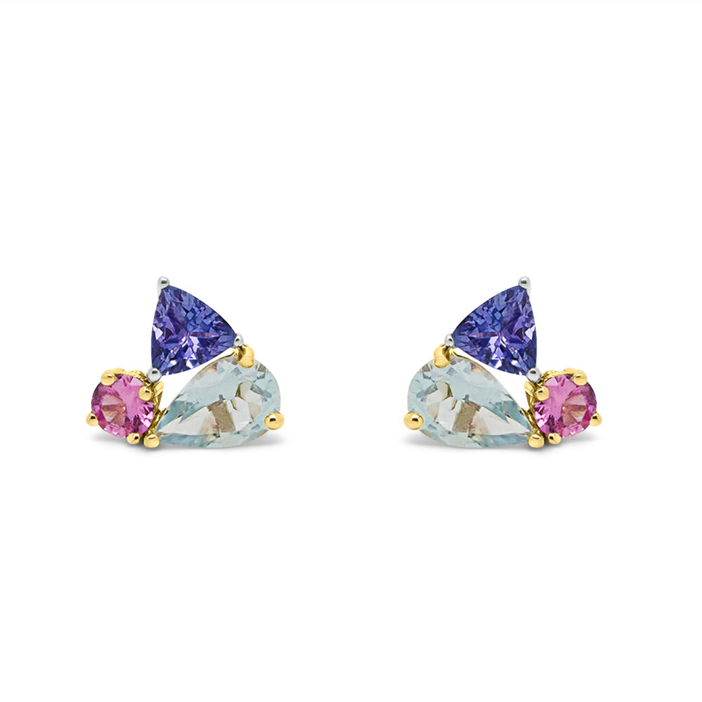 Unique Tanzanite, Aquamarine and Pink Sapphire Earrings