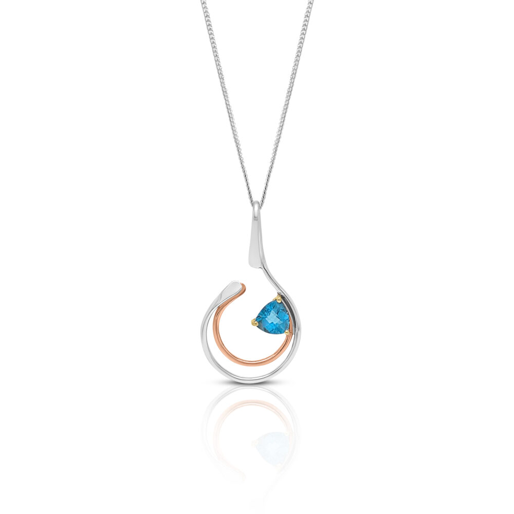 Unique 9ct Rose Gold & Silver Blue Topaz Pendant