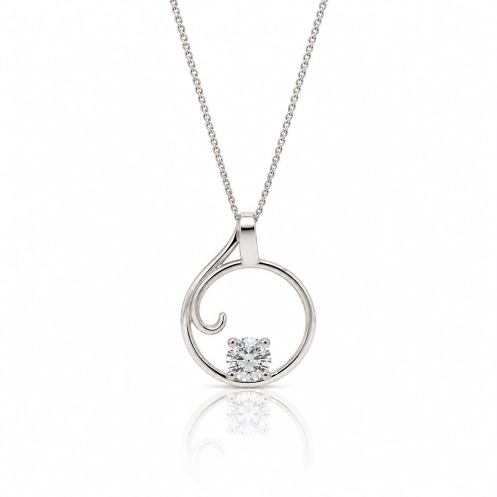 Unique 9ct White Gold & Diamond Pendant